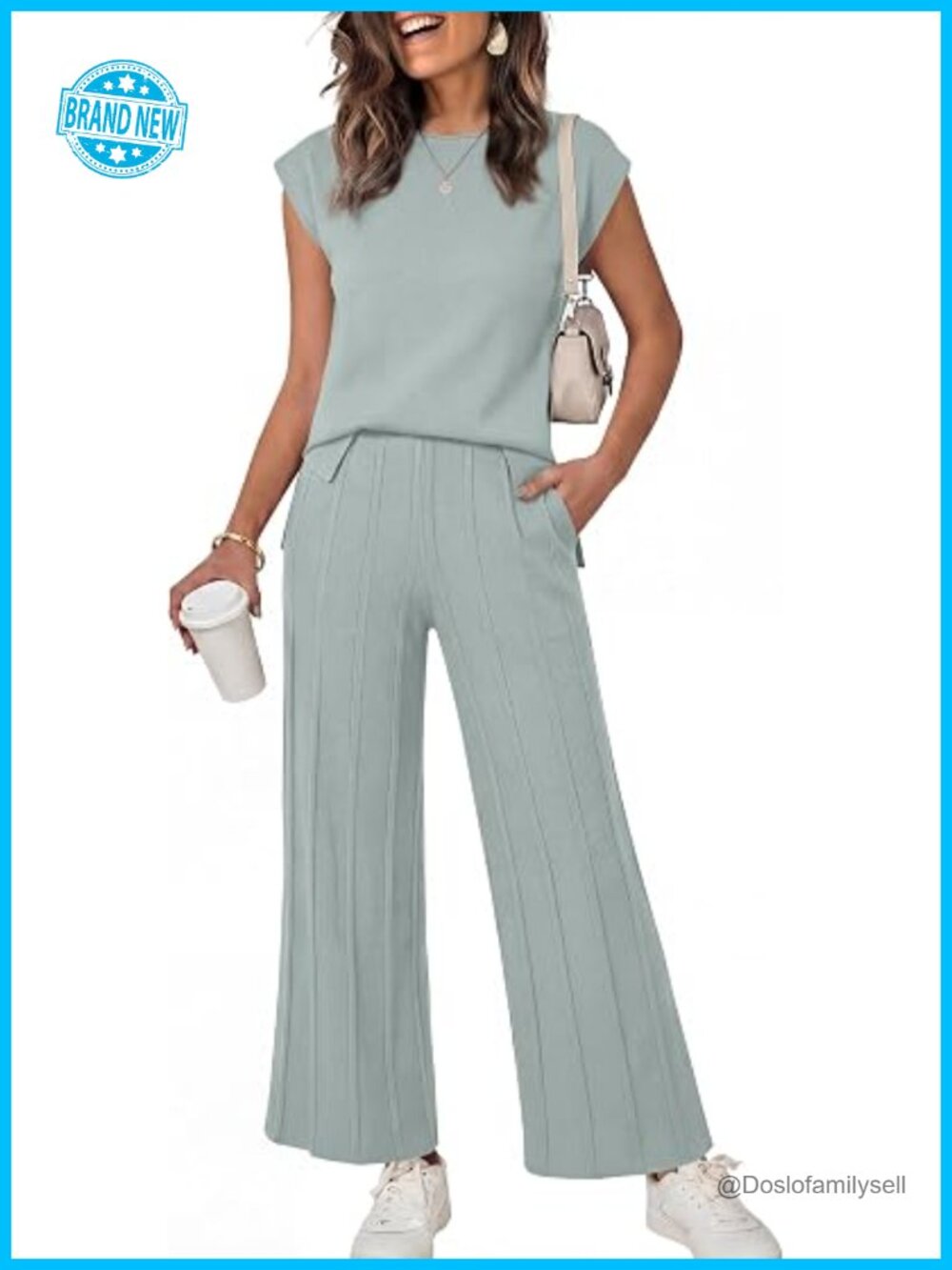 Women Knit 2 Piece Lounge Set Sweater Vest Wide Leg Pant Set Summer Vacation